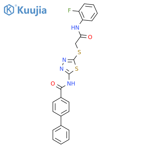 N-5-({(2-fluorophenyl)carbamoylmethyl}sulfanyl)-1,3,4-thiadiazol-2-yl-1,1'-biphenyl-4-carboxamide structure