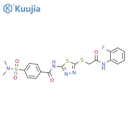 4-(dimethylsulfamoyl)-N-5-({(2-fluorophenyl)carbamoylmethyl}sulfanyl)-1,3,4-thiadiazol-2-ylbenzamide structure