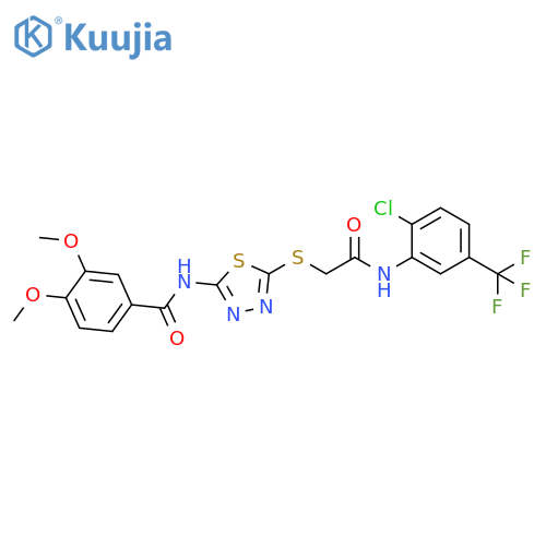 N-{5-({2-chloro-5-(trifluoromethyl)phenylcarbamoyl}methyl)sulfanyl-1,3,4-thiadiazol-2-yl}-3,4-dimethoxybenzamide structure