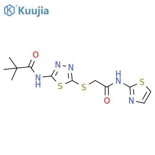 2,2-dimethyl-N-5-({(1,3-thiazol-2-yl)carbamoylmethyl}sulfanyl)-1,3,4-thiadiazol-2-ylpropanamide structure
