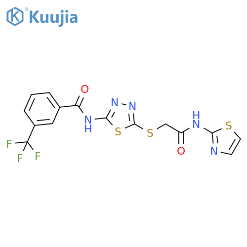 N-5-({(1,3-thiazol-2-yl)carbamoylmethyl}sulfanyl)-1,3,4-thiadiazol-2-yl-3-(trifluoromethyl)benzamide structure