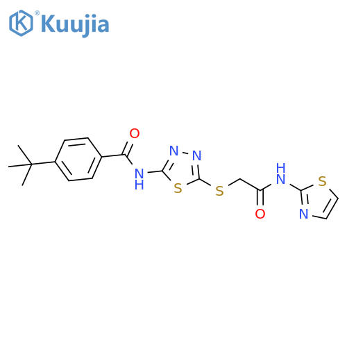 4-tert-butyl-N-[5-({[(1,3-thiazol-2-yl)carbamoyl]methyl}sulfanyl)-1,3,4-thiadiazol-2-yl]benzamide structure