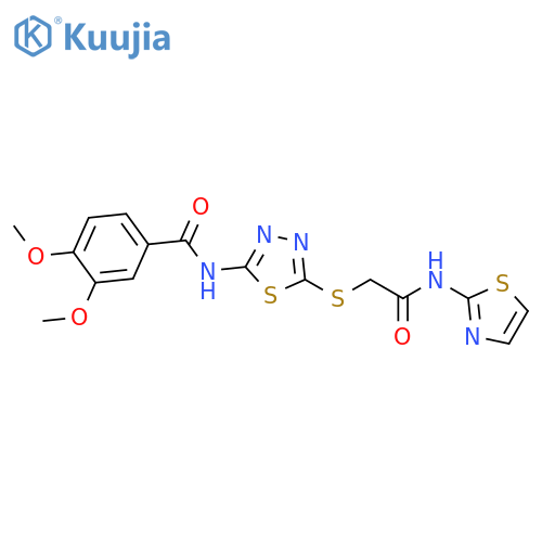 3,4-dimethoxy-N-5-({(1,3-thiazol-2-yl)carbamoylmethyl}sulfanyl)-1,3,4-thiadiazol-2-ylbenzamide structure