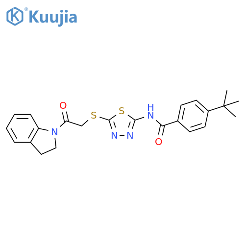 4-tert-butyl-N-(5-{2-(2,3-dihydro-1H-indol-1-yl)-2-oxoethylsulfanyl}-1,3,4-thiadiazol-2-yl)benzamide structure