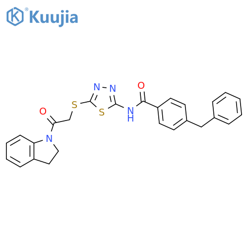4-benzyl-N-(5-{2-(2,3-dihydro-1H-indol-1-yl)-2-oxoethylsulfanyl}-1,3,4-thiadiazol-2-yl)benzamide structure