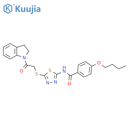 4-butoxy-N-(5-{2-(2,3-dihydro-1H-indol-1-yl)-2-oxoethylsulfanyl}-1,3,4-thiadiazol-2-yl)benzamide structure