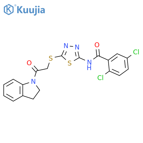 2,5-dichloro-N-(5-{2-(2,3-dihydro-1H-indol-1-yl)-2-oxoethylsulfanyl}-1,3,4-thiadiazol-2-yl)benzamide structure
