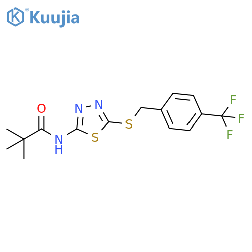 2,2-dimethyl-N-5-({4-(trifluoromethyl)phenylmethyl}sulfanyl)-1,3,4-thiadiazol-2-ylpropanamide structure