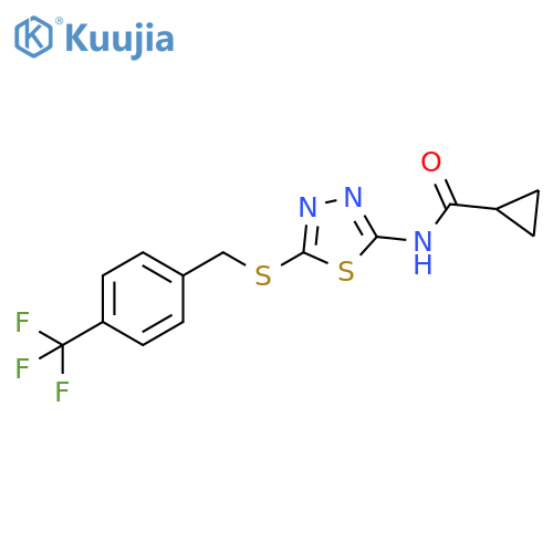 N-5-({4-(trifluoromethyl)phenylmethyl}sulfanyl)-1,3,4-thiadiazol-2-ylcyclopropanecarboxamide structure