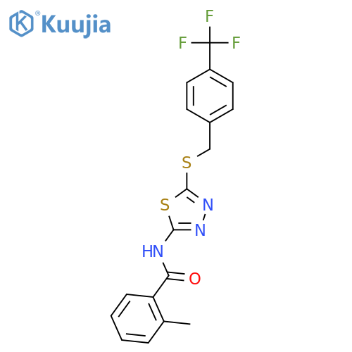 2-methyl-N-5-({4-(trifluoromethyl)phenylmethyl}sulfanyl)-1,3,4-thiadiazol-2-ylbenzamide structure