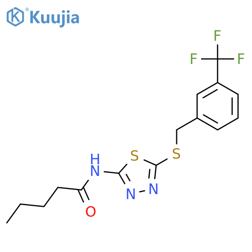 N-5-({3-(trifluoromethyl)phenylmethyl}sulfanyl)-1,3,4-thiadiazol-2-ylpentanamide structure