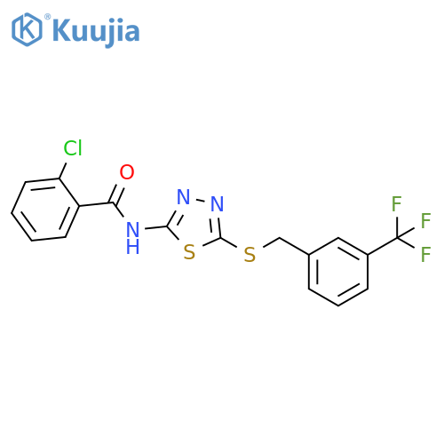 2-chloro-N-5-({3-(trifluoromethyl)phenylmethyl}sulfanyl)-1,3,4-thiadiazol-2-ylbenzamide structure