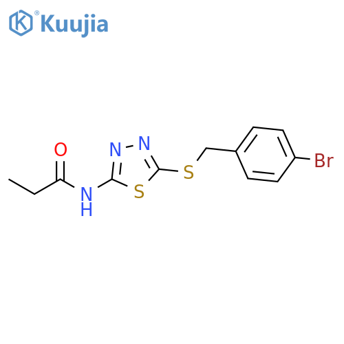 N-(5-{(4-bromophenyl)methylsulfanyl}-1,3,4-thiadiazol-2-yl)propanamide structure