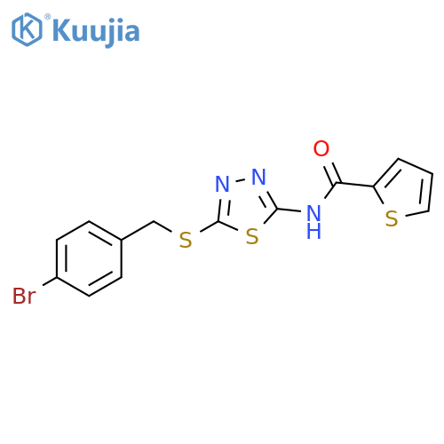 N-(5-{(4-bromophenyl)methylsulfanyl}-1,3,4-thiadiazol-2-yl)thiophene-2-carboxamide structure