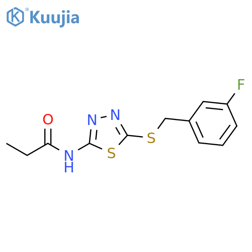 N-(5-{(3-fluorophenyl)methylsulfanyl}-1,3,4-thiadiazol-2-yl)propanamide structure