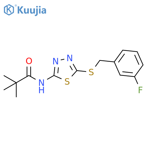 N-(5-{(3-fluorophenyl)methylsulfanyl}-1,3,4-thiadiazol-2-yl)-2,2-dimethylpropanamide structure
