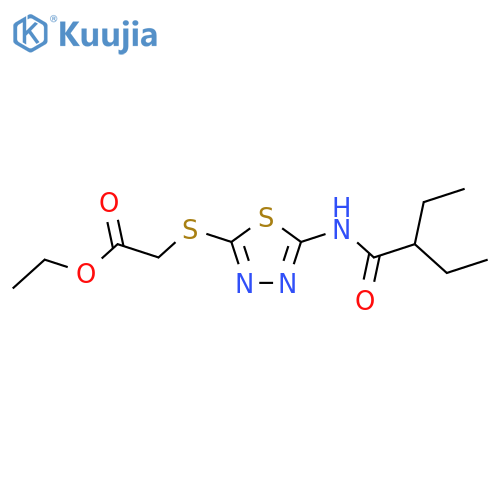 ethyl 2-{5-(2-ethylbutanamido)-1,3,4-thiadiazol-2-ylsulfanyl}acetate structure