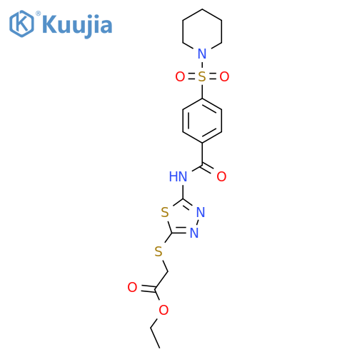 ethyl 2-({5-4-(piperidine-1-sulfonyl)benzamido-1,3,4-thiadiazol-2-yl}sulfanyl)acetate structure