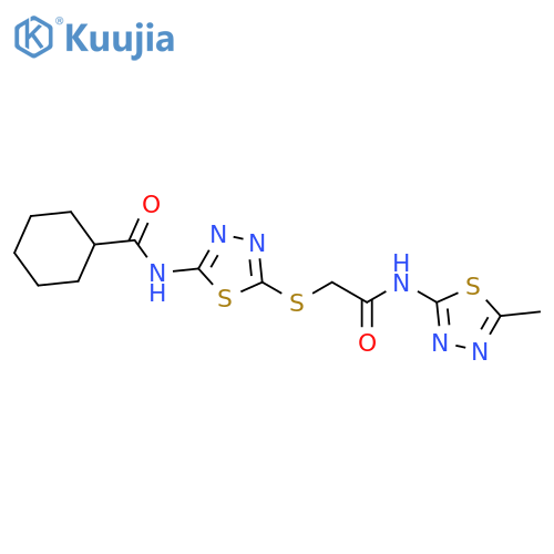 N-5-({(5-methyl-1,3,4-thiadiazol-2-yl)carbamoylmethyl}sulfanyl)-1,3,4-thiadiazol-2-ylcyclohexanecarboxamide structure