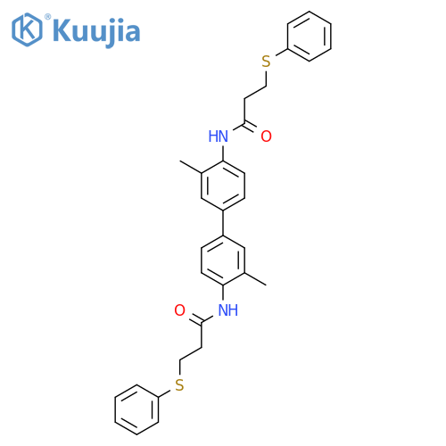 N-{3,3'-dimethyl-4'-3-(phenylsulfanyl)propanamido-1,1'-biphenyl-4-yl}-3-(phenylsulfanyl)propanamide structure