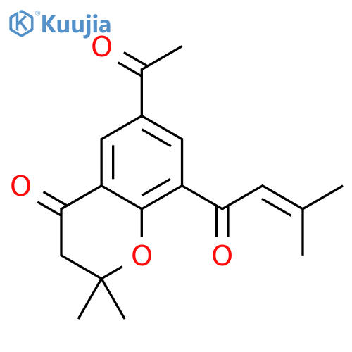6-acetyl-2,2-dimethyl-8-(3-methyl-but-2-enoyl)-chroman-4-one structure