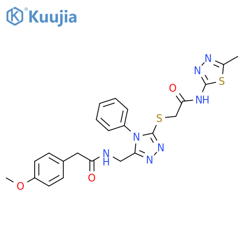 2-(5-{2-(4-methoxyphenyl)acetamidomethyl}-4-phenyl-4H-1,2,4-triazol-3-yl)sulfanyl-N-(5-methyl-1,3,4-thiadiazol-2-yl)acetamide structure