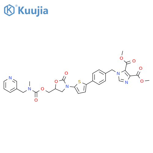 1H-Imidazole-4,5-dicarboxylic acid,1-[[4-[5-[5-[[[[methyl(3-pyridinylmethyl)amino]carbonyl]oxy]methyl]-2-oxo-3-oxazolidinyl]-2-thienyl]phenyl]methyl]-, dimethyl ester structure