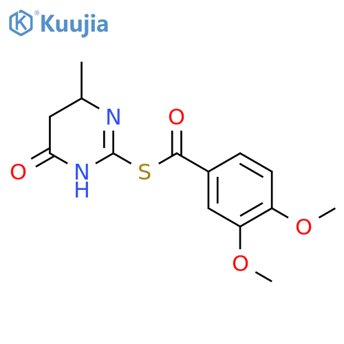 2-(3,4-dimethoxybenzoylsulfanyl)-6-methyl-1,4,5,6-tetrahydropyrimidin-4-one structure