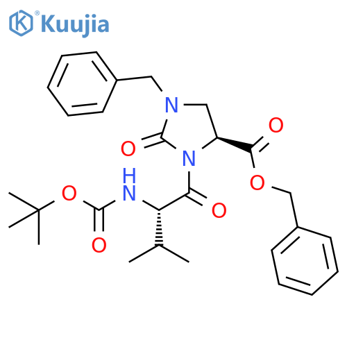 4-Imidazolidinecarboxylic acid,3-[(2S)-2-[[(1,1-dimethylethoxy)carbonyl]amino]-3-methyl-1-oxobutyl]-2-oxo-1-(phenylmethyl)-, phenylmethyl ester, (4S)- structure