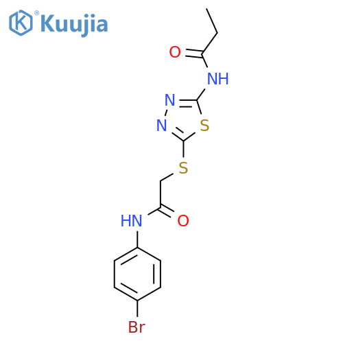 N-[5-({[(4-bromophenyl)carbamoyl]methyl}sulfanyl)-1,3,4-thiadiazol-2-yl]propanamide structure