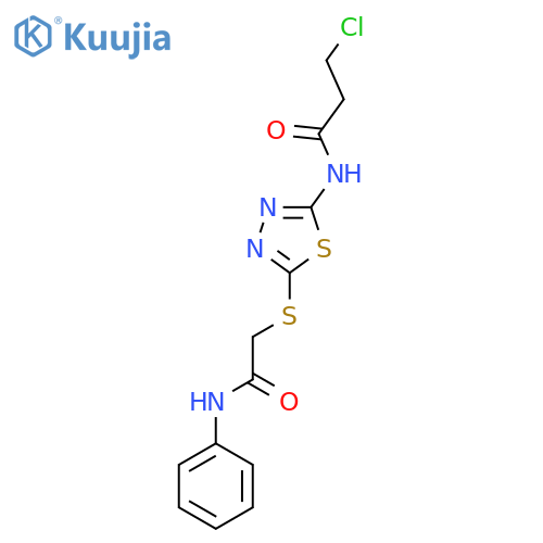 3-chloro-N-(5-{(phenylcarbamoyl)methylsulfanyl}-1,3,4-thiadiazol-2-yl)propanamide structure