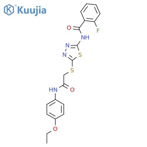 N-5-({(4-ethoxyphenyl)carbamoylmethyl}sulfanyl)-1,3,4-thiadiazol-2-yl-2-fluorobenzamide structure