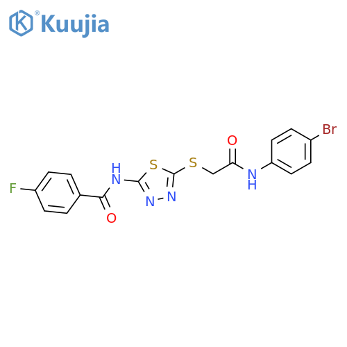N-[5-({[(4-bromophenyl)carbamoyl]methyl}sulfanyl)-1,3,4-thiadiazol-2-yl]-4-fluorobenzamide structure