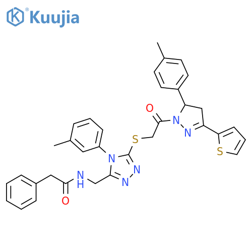 N-{[4-(3-methylphenyl)-5-({2-[5-(4-methylphenyl)-3-(thiophen-2-yl)-4,5-dihydro-1H-pyrazol-1-yl]-2-oxoethyl}sulfanyl)-4H-1,2,4-triazol-3-yl]methyl}-2-phenylacetamide structure