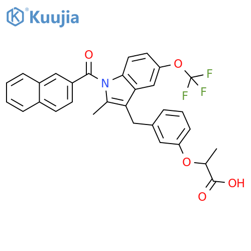 Propanoic acid,2-[3-[[2-methyl-1-(2-naphthalenylcarbonyl)-5-(trifluoromethoxy)-1H-indol-3-yl]methyl]phenoxy]- structure