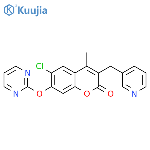 2H-1-Benzopyran-2-one,6-chloro-4-methyl-3-(3-pyridinylmethyl)-7-(2-pyrimidinyloxy)- structure