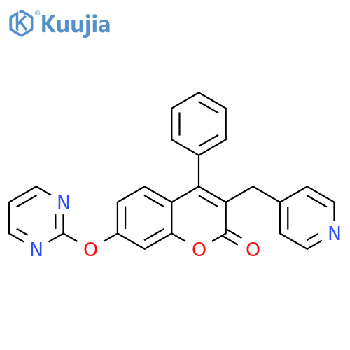 2H-1-Benzopyran-2-one,4-phenyl-3-(4-pyridinylmethyl)-7-(2-pyrimidinyloxy)- structure