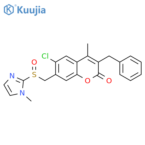 2H-1-Benzopyran-2-one,6-chloro-4-methyl-7-[[(1-methyl-1H-imidazol-2-yl)sulfinyl]methyl]-3-(phenylmethyl)- structure