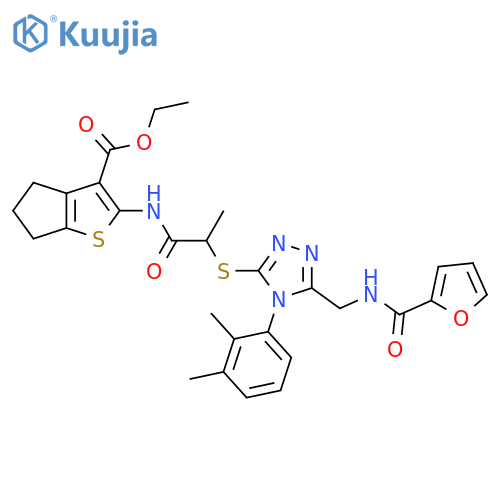 ethyl 2-(2-{4-(2,3-dimethylphenyl)-5-{(furan-2-yl)formamidomethyl}-4H-1,2,4-triazol-3-ylsulfanyl}propanamido)-4H,5H,6H-cyclopentabthiophene-3-carboxylate structure