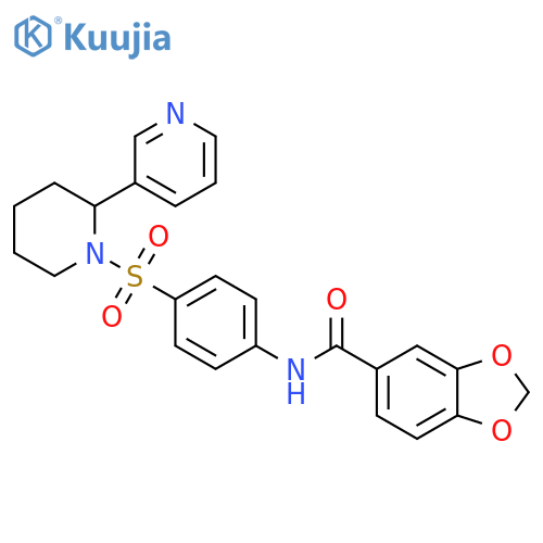 N-(4-{2-(pyridin-3-yl)piperidin-1-ylsulfonyl}phenyl)-2H-1,3-benzodioxole-5-carboxamide structure