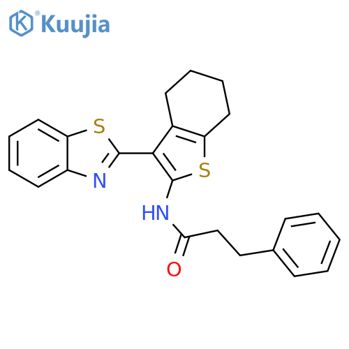 N-3-(1,3-benzothiazol-2-yl)-4,5,6,7-tetrahydro-1-benzothiophen-2-yl-3-phenylpropanamide structure