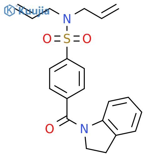 4-(2,3-dihydro-1H-indole-1-carbonyl)-N,N-bis(prop-2-en-1-yl)benzene-1-sulfonamide structure
