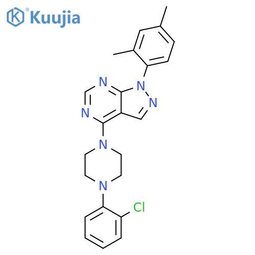 1-(2-chlorophenyl)-4-1-(2,4-dimethylphenyl)-1H-pyrazolo3,4-dpyrimidin-4-ylpiperazine structure