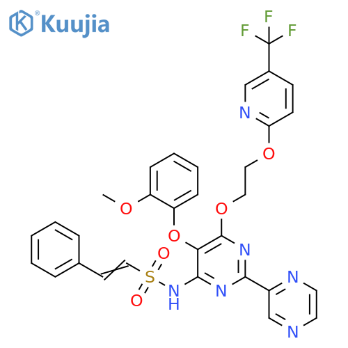 Ethenesulfonamide,N-[5-(2-methoxyphenoxy)-2-pyrazinyl-6-[2-[[5-(trifluoromethyl)-2-pyridinyl]oxy]ethoxy]-4-pyrimidinyl]-2-phenyl- structure