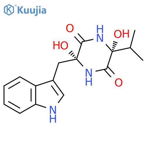 2,5-Piperazinedione,3,6-dihydroxy-3-(1H-indol-3-ylmethyl)-6-(1-methylethyl)-, (3R,6R)- structure