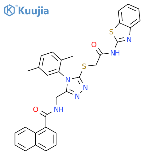 N-{5-({(1,3-benzothiazol-2-yl)carbamoylmethyl}sulfanyl)-4-(2,5-dimethylphenyl)-4H-1,2,4-triazol-3-ylmethyl}naphthalene-1-carboxamide structure