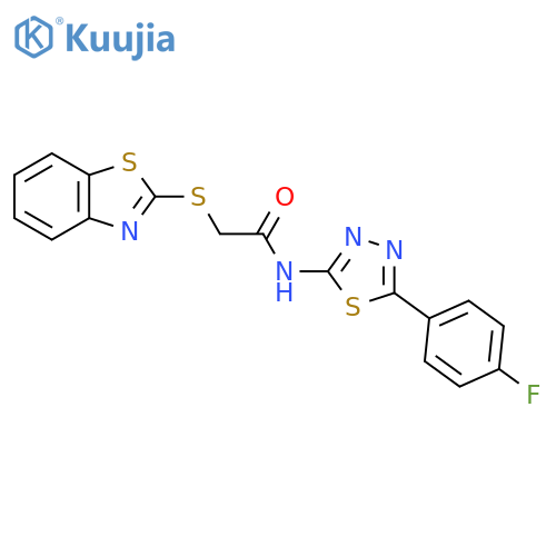 2-(1,3-benzothiazol-2-ylsulfanyl)-N-5-(4-fluorophenyl)-1,3,4-thiadiazol-2-ylacetamide structure