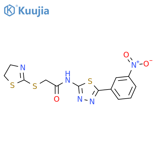 2-(4,5-dihydro-1,3-thiazol-2-ylsulfanyl)-N-[5-(3-nitrophenyl)-1,3,4-thiadiazol-2-yl]acetamide structure