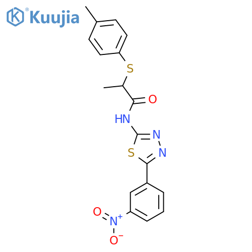 2-(4-methylphenyl)sulfanyl-N-5-(3-nitrophenyl)-1,3,4-thiadiazol-2-ylpropanamide structure