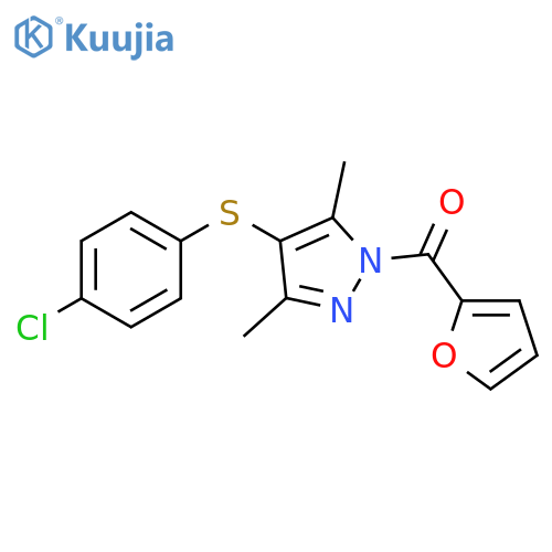 4-(4-chlorophenyl)sulfanyl-1-(furan-2-carbonyl)-3,5-dimethyl-1H-pyrazole structure